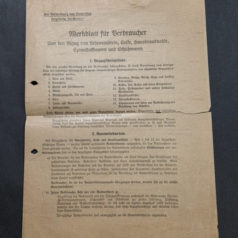 20260908_190001 Original WW2 Nazi German SS 1938 Third Reich Rationing Rations Document Consumer Guide