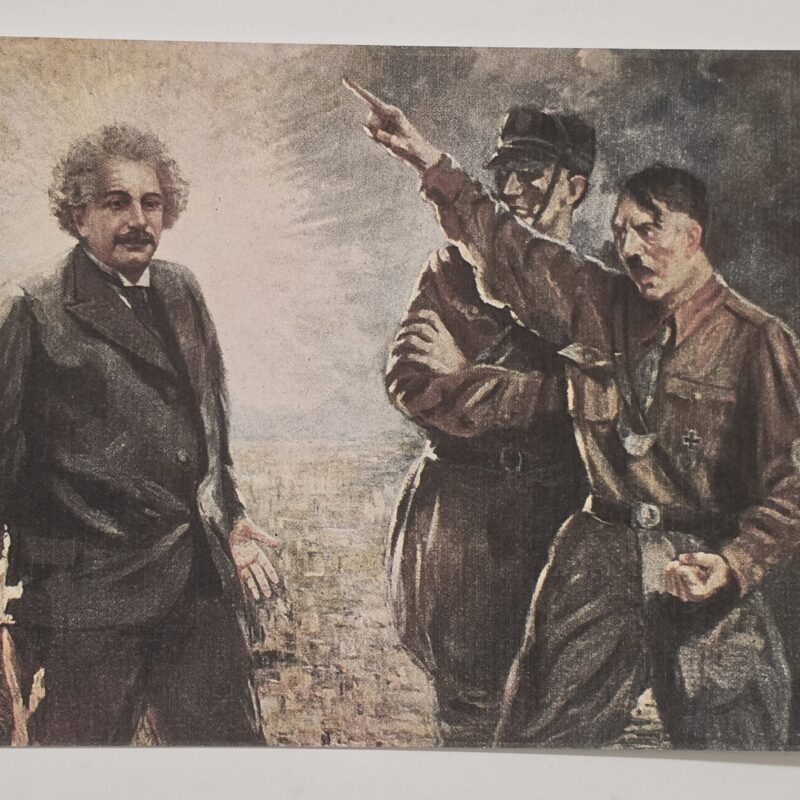 20260909_135645 Adolf Hitler Kicks Einstein out of Germany WW2 US Made Vintage Postcard