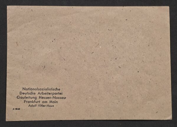 20260909_141155 Original WWII Nazi German NSDAP Gauleitung Hessen-Nassau Adolf Hitler House Official Third Reich Envelope – Frankfurt