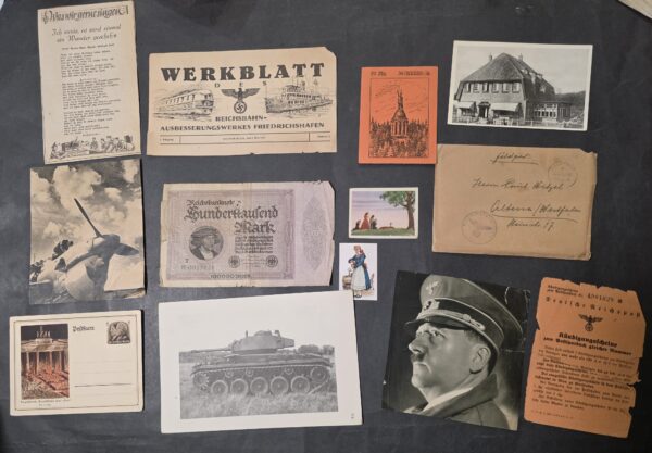 20260909_151903 WWII Nazi German Third Reich 13 Pc Paper Lot Adolf Hitler Panzer Tank Reichsbahn Postcards +++