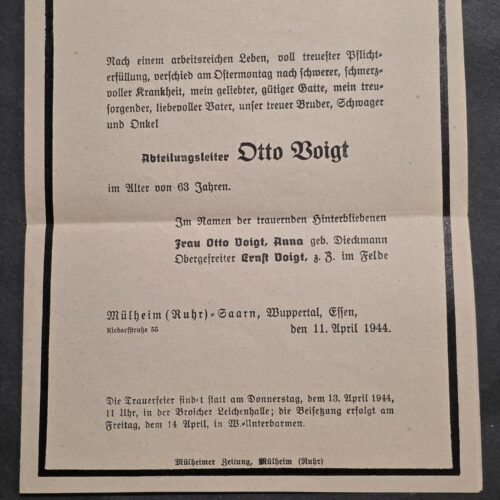 20260909_153613 Original 1944 WWII German Death Notice Cover Otto Voigt – Obergefreiter Son in Field