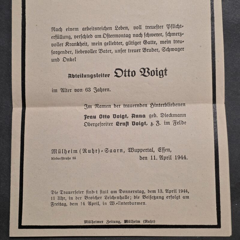 20260909_153613 Original 1944 WWII German Death Notice Cover Otto Voigt – Obergefreiter Son in Field