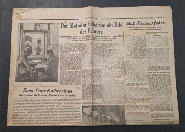 1941 WW2 Nazi German Newspaper – Hitler Spain Article, Wehrmacht Combat, Convoy & Maps