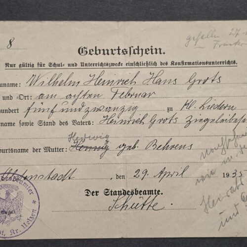 20260911_142446 KIA! 1935 Nazi German Third Reich Birth Certificate Soldier Killed in action Document Eagle Swastika Stamp