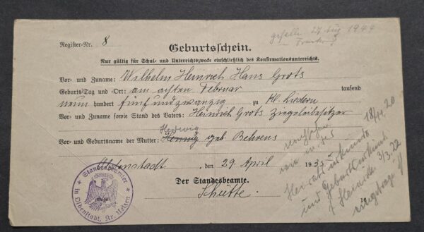 20260911_142446 KIA! 1935 Nazi German Third Reich Birth Certificate Soldier Killed in action Document Eagle Swastika Stamp