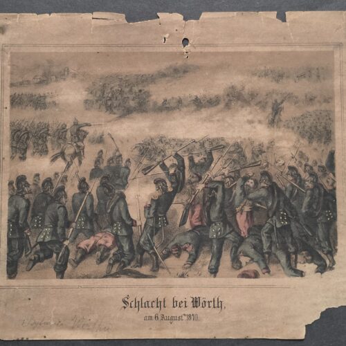 Rare Antique Franco-Prussian War Battle of Wörth 1870 Hand-Colored German Military Print