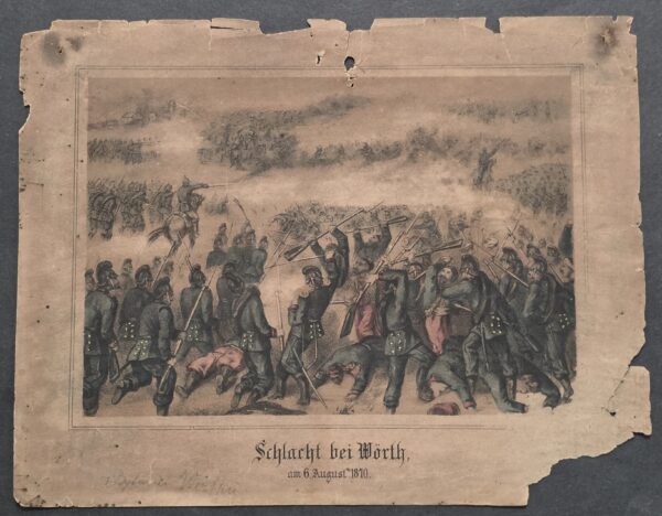 Rare Antique Franco-Prussian War Battle of Wörth 1870 Hand-Colored German Military Print