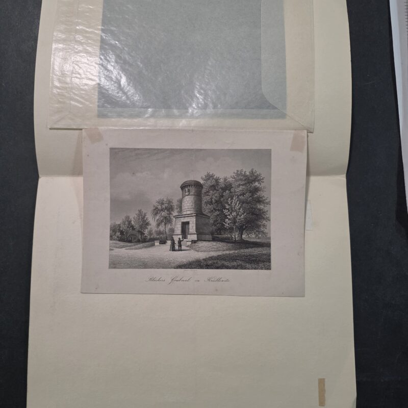 20260911_144056 Antique German Steel Engraving Prussian Field Marshal Blücher’s Tomb Krieblowitz Original Mounted Print
