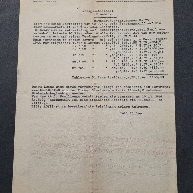 20260911_144315 Rare WW2 German 1944 Third Reich War Damage Claim Document Wiesbaden-Biebrich Bombing Raid Heil Hitler!