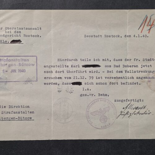 20260911_144613 RARE WW2 Nazi German Third Reich Prison - Prisoner Transfer for Execution document 1940