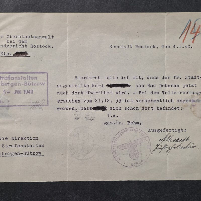 20260911_144613 RARE WW2 Nazi German Third Reich Prison - Prisoner Transfer for Execution document 1940