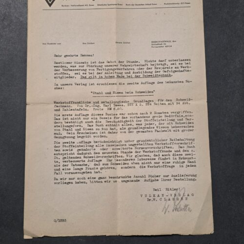 20260911_144934 WW2 Nazi German 1943 Third Reich Vulkan-Verlag Welding Industry Letter Document Signed Heil Hitler!