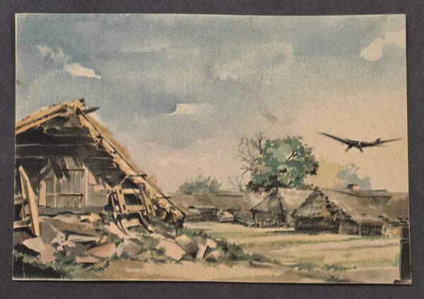 20260912_131220 WWII German Luftwaffe Plane Feldpost Art Postcard Soldier Drawing Fritz Brauner Aircraft