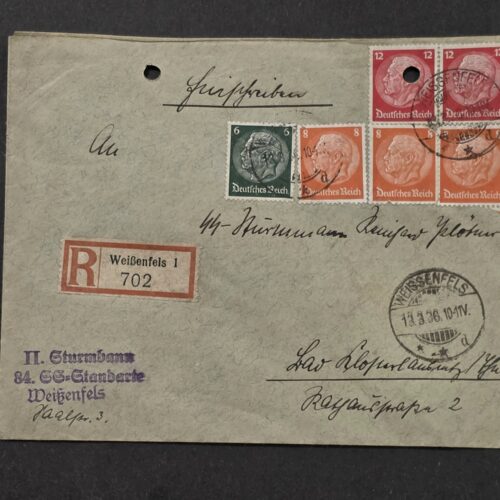 20260912_131302 Rare Original Nazi German Third Reich 1936 SS-Standarte Weißenfels Registered Cover Hindenburg Stamps
