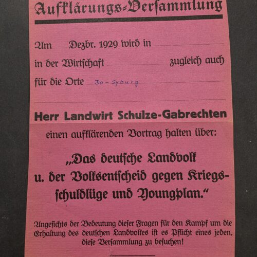 1929 German Landvolk Protest Meeting Poster Young Plan War Reparations Leaflet Document