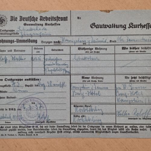 20260912_132712 Nazi German Third Reich DAF Deutsche Arbeitsfront Membership Transfer Form Document w Swastika Cogwheel