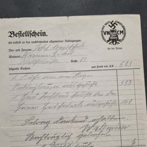 1933 Early Nazi German VNCM Christian Furniture Dealers Order Form Swastika Dortmund