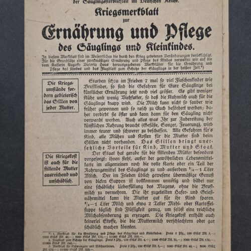 WWI German Wartime Infant Child Care Nutrition Leaflet Kaiserin Auguste Victoria