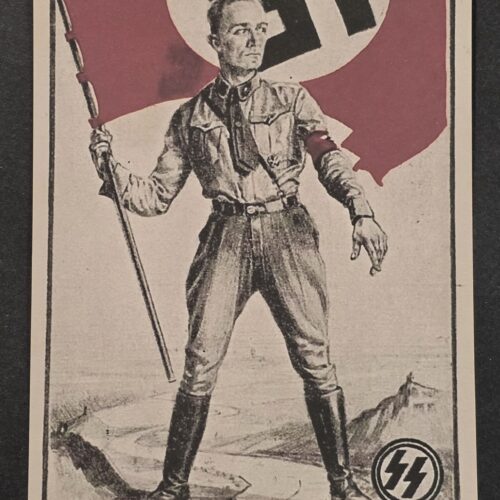 20260913_150726 WW2 Nazi German Third Reich SS Man w NSDAP Swastika Flag Postcard w Swastika Stamp