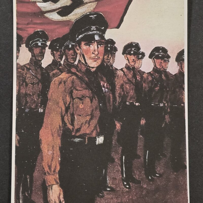 WW2 Nazi German Third Reich SS Man Austria w NSDAP Swastika Flag Postcard w Swastika Stamp