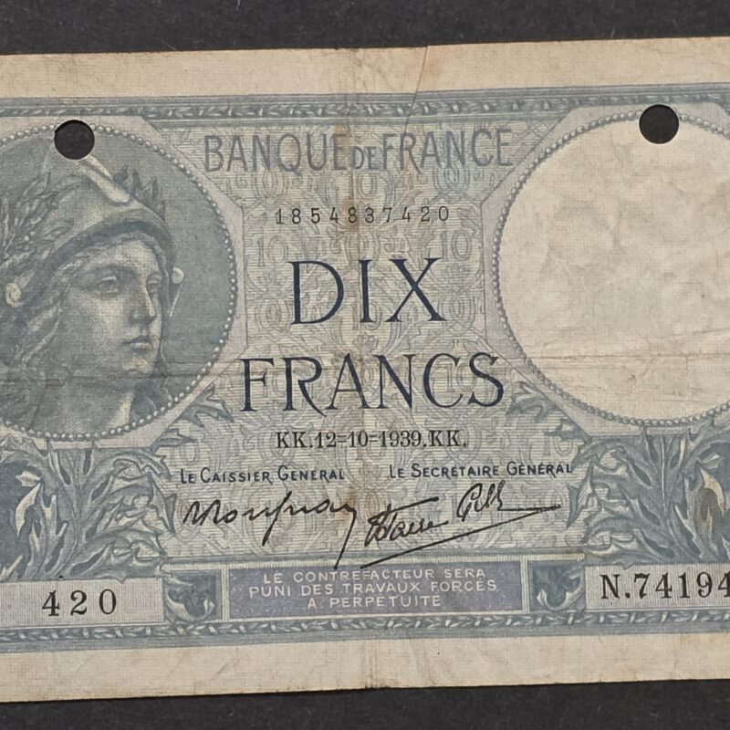 20260913_154910 1939 France 10 Francs Minerve Banque de France WWII Era Banknote P-84