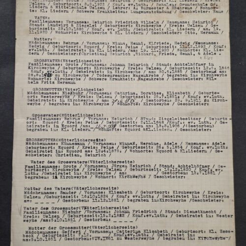 20260913_165222 PAPERS PLEASE! WWII German Proof of Aryan Race “Meine Ahnen” Ancestry Genealogy Document Grots Family