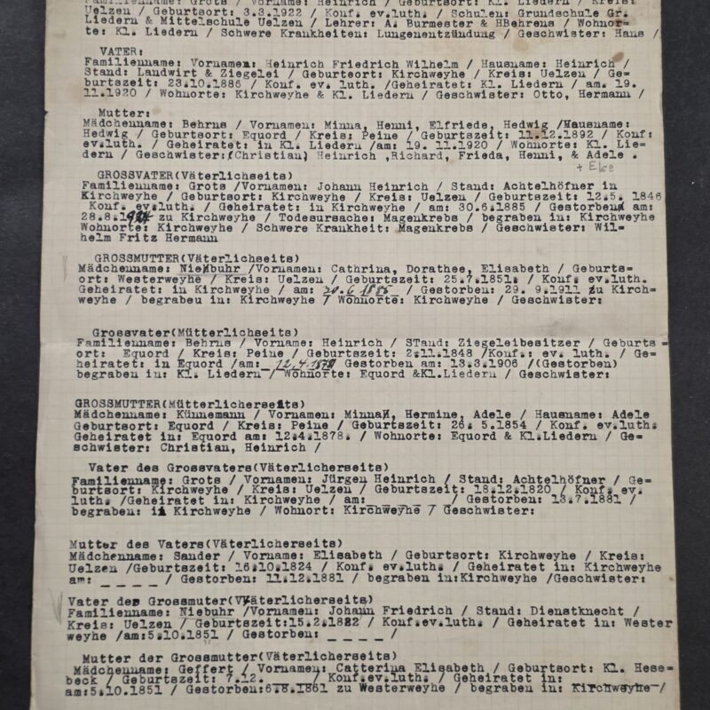 PAPERS PLEASE! WWII German Proof of Aryan Race “Meine Ahnen” Ancestry Genealogy Document Grots Family