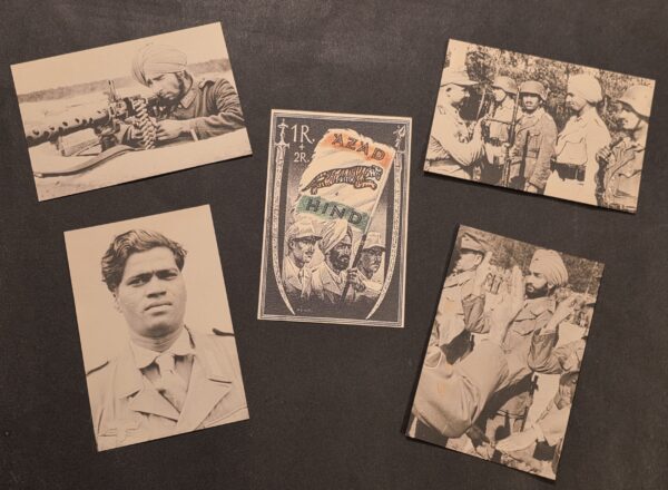 20260914_142147 WW2 German AZAD HIND Indian Legion Steel helmet troops Machine Gunner postcard lot x 5