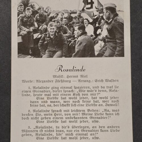 WWII Nazi German Third Reich Soldier Song Postcard Rosalinde w NSDAP Swastika Flag
