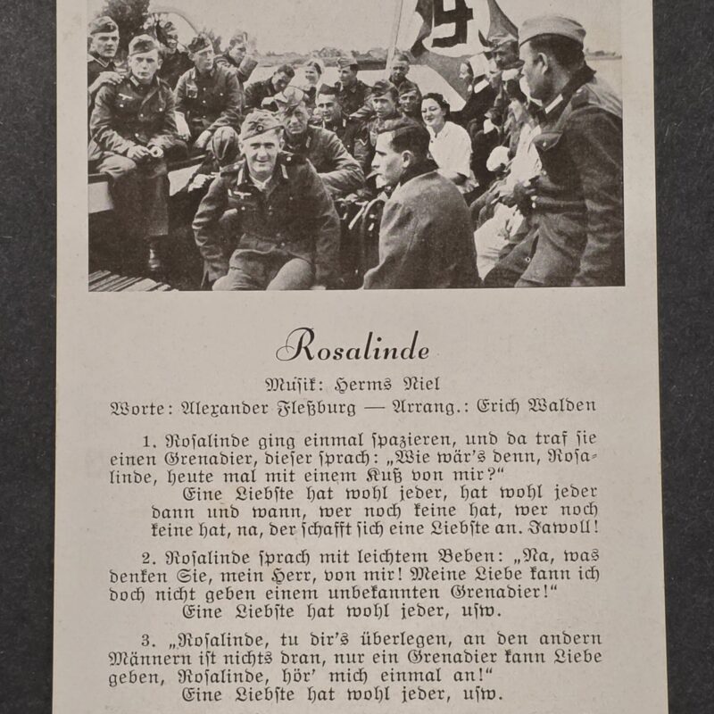 WWII Nazi German Third Reich Soldier Song Postcard Rosalinde w NSDAP Swastika Flag