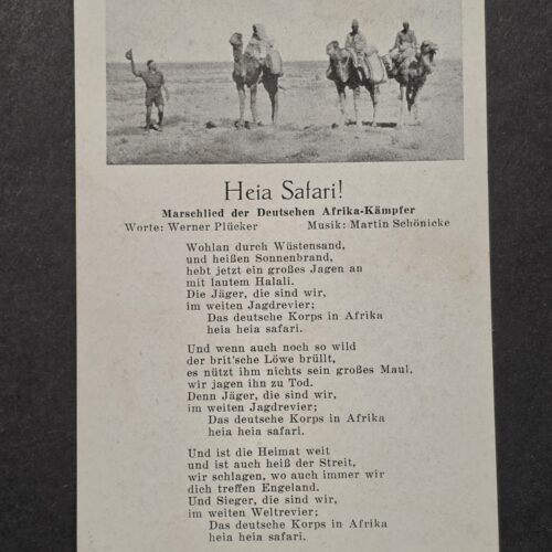 WWII German Afrika Korps Heia Safari! DAK March Song Lyric Card Postcard Africa Campaign