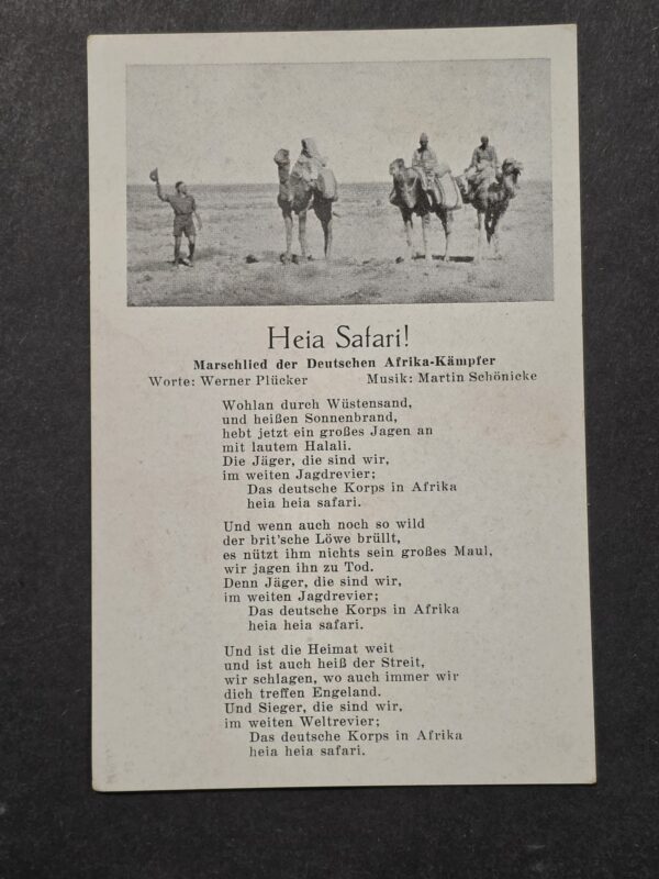 WWII German Afrika Korps Heia Safari! DAK March Song Lyric Card Postcard Africa Campaign