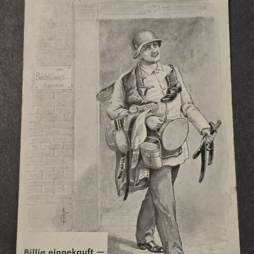 WWII Nazi German Wehrmacht Soldier Heavily Laden w Goods & Gear Humor Postcard