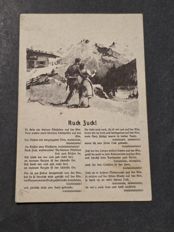 1940 German Sweethearts Feldpost Song Postcard “Ruck Zuck!” Alpine Soldier Breslau Cancel