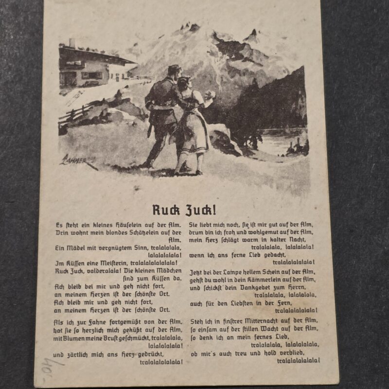 1940 German Sweethearts Feldpost Song Postcard “Ruck Zuck!” Alpine Soldier Breslau Cancel