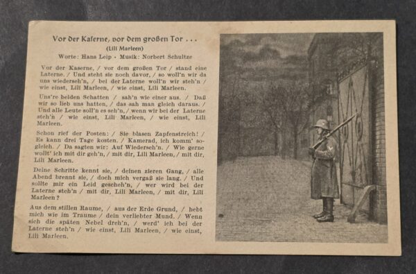 WWII Nazi German Army Steel Helmet Soldiers Military Song Card Postcard Lili Marleen