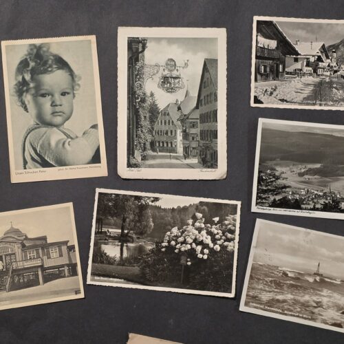 20260915_162023 Lot of 7 Third Reich German Postcards Dietz Family 1930s Hitler Stamps Olympic Cancel