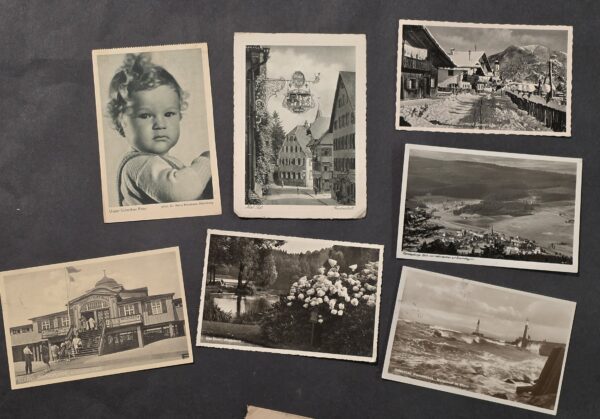20260915_162023 Lot of 7 Third Reich German Postcards Dietz Family 1930s Hitler Stamps Olympic Cancel