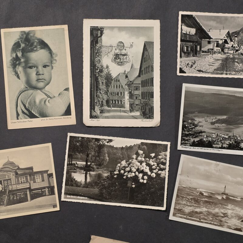 Lot of 7 Third Reich German Postcards Dietz Family 1930s Hitler Stamps Olympic Cancel