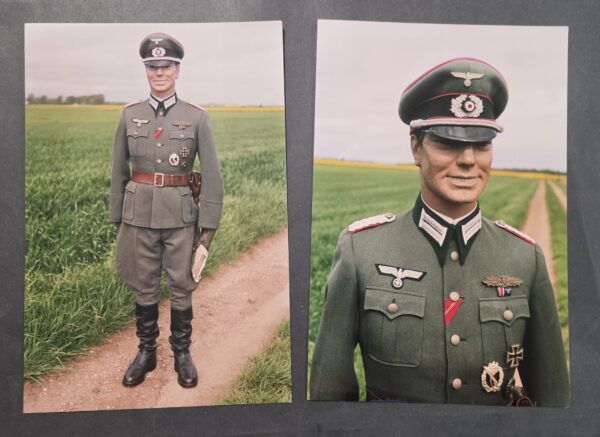 Weird WW2 German Large Photo Prints Wehrmacht Artillery Officer w Tunic Visor Cap LOADED w Medals Badges