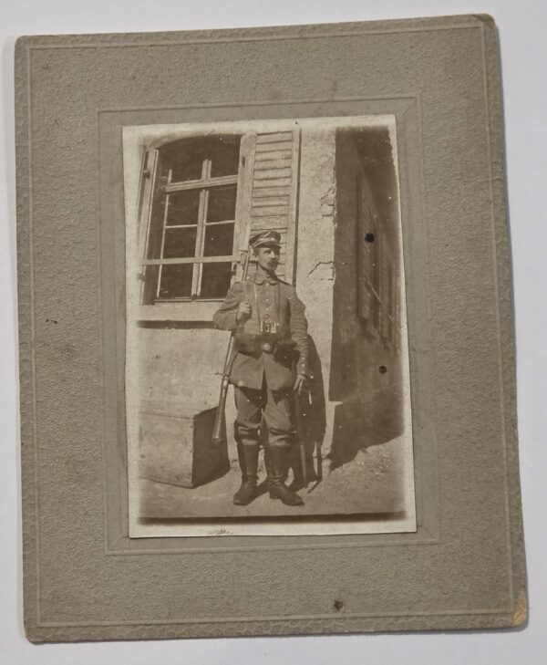 WWI German Imperial Army Soldier Photo Gewehr 98 Rifle Bayonet Full Field Gear Mounted Photograph