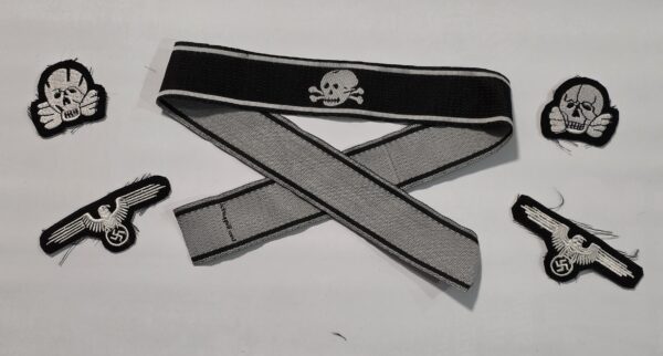 Ww2 Nazi German SS Deaths Head Patches Totenkopf Division Skull Cuff Title set