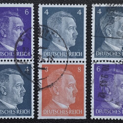 20260917_190731 WWII Nazi German Adolf Hitler Third Reich Stamp Lot – 3 Vertical Pairs – 4, 6 & 8 Pf Used