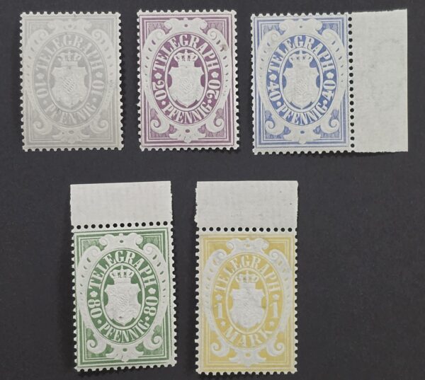 20260917_191902 RARE! 1876 German Bavaria Telegraph Stamp Lot 10 20 40 80 Pfennig 1 Mark MNH Germany