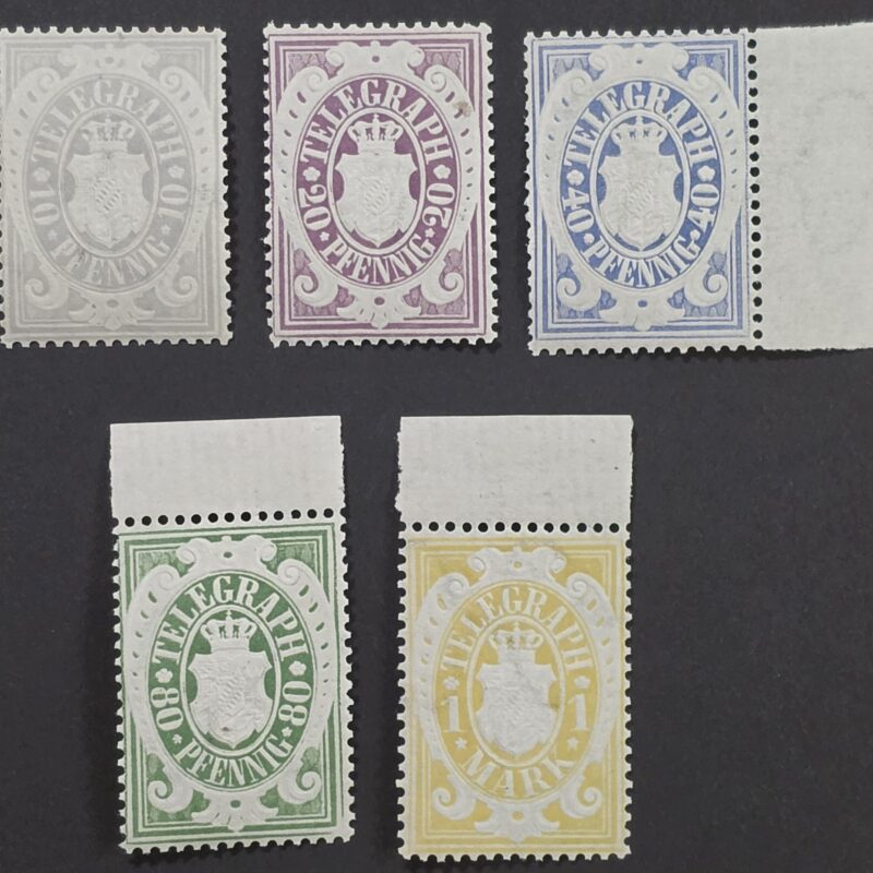 20260917_191902 RARE! 1876 German Bavaria Telegraph Stamp Lot 10 20 40 80 Pfennig 1 Mark MNH Germany
