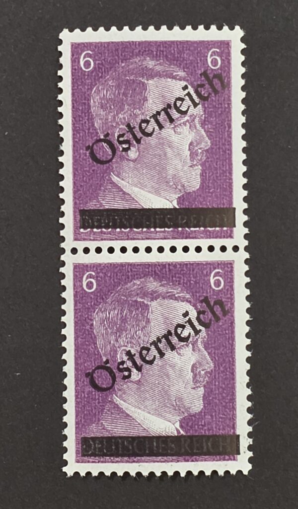 20260917_192512 WWII Nazi German Austria Österreich Adolf Hitler 6 Pf MNH Vertical Pair – Overprint & Black Bar