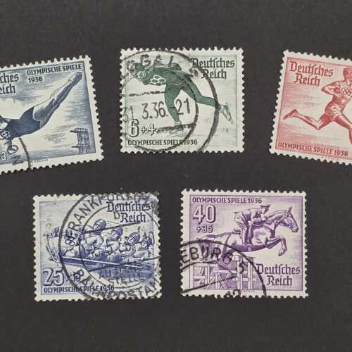 20260917_192639 Nazi German Third Reich 1936 Berlin Olympic Games German Stamp Lot – 5 Used Sports Issues