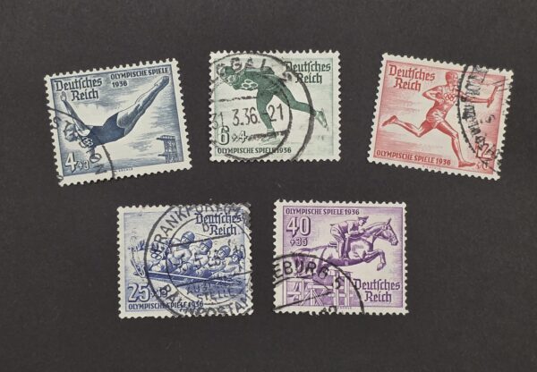 20260917_192639 Nazi German Third Reich 1936 Berlin Olympic Games German Stamp Lot – 5 Used Sports Issues