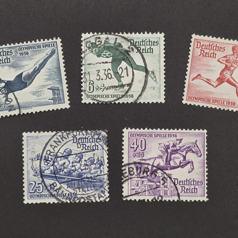20260917_192639 Nazi German Third Reich 1936 Berlin Olympic Games German Stamp Lot – 5 Used Sports Issues