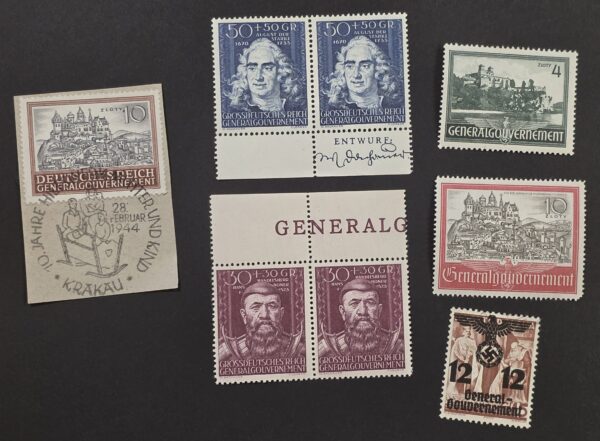 20260917_193901 WWII Nazi German Occupied Poland Stamp Lot – MNH Pairs, Designer Margin, Krakau 1944